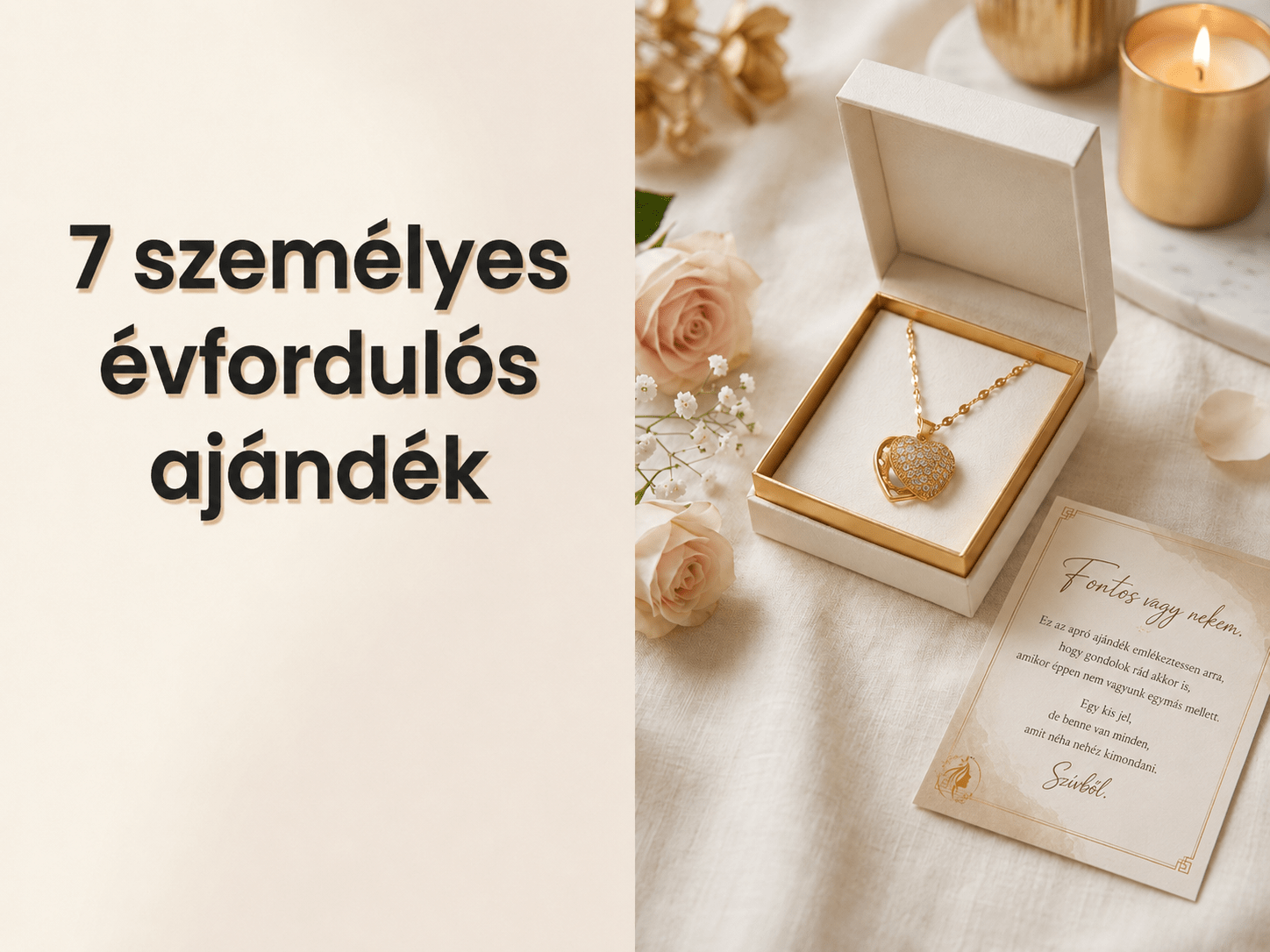 Szívmedálos nyaklánc díszdobozban, évfordulós üzenetkártyával